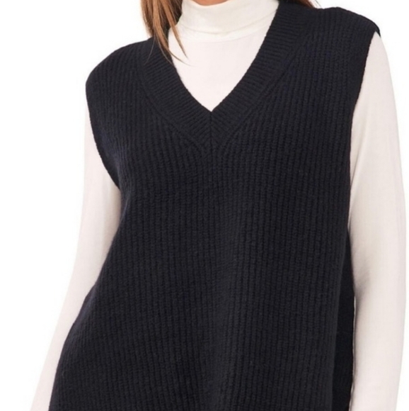 Vince Camuto Women's Oversized Knit V-Neck High-Low Sweater Vest (Rich Black) - Picture 1 of 2